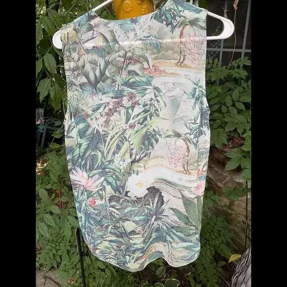 H& M Conscious Collection Tropical print sheer Shirt Size 12 100% Recycled - Picture 7 of 11